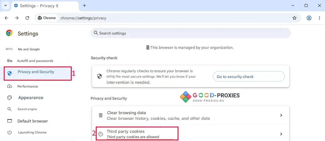 Google Chrome: opening settings for one site.