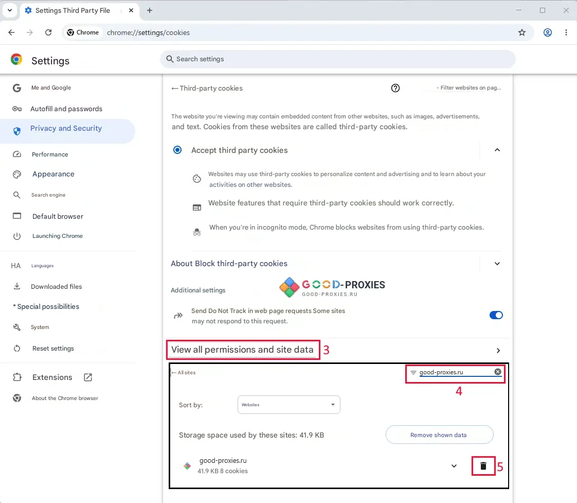 Google Chrome: removing cookies for one selected site.
